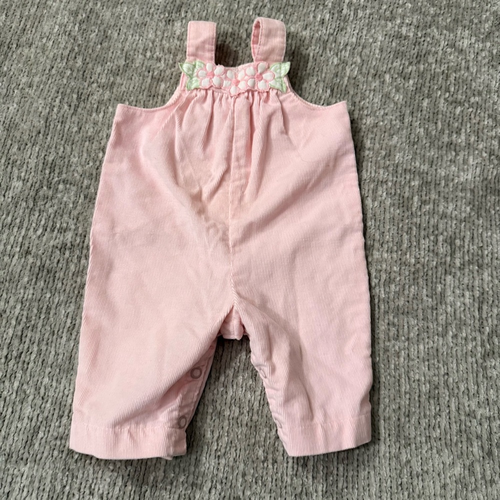 Vintage Carter’s Pink Corduroy Floral Embroidered‎ Romper 3M Made in USA